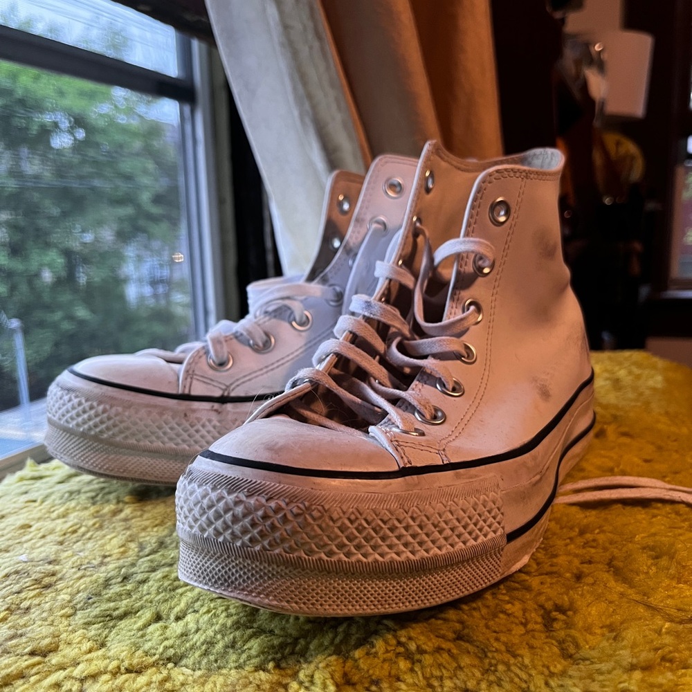 Classic White Leather High Top Platform Converse